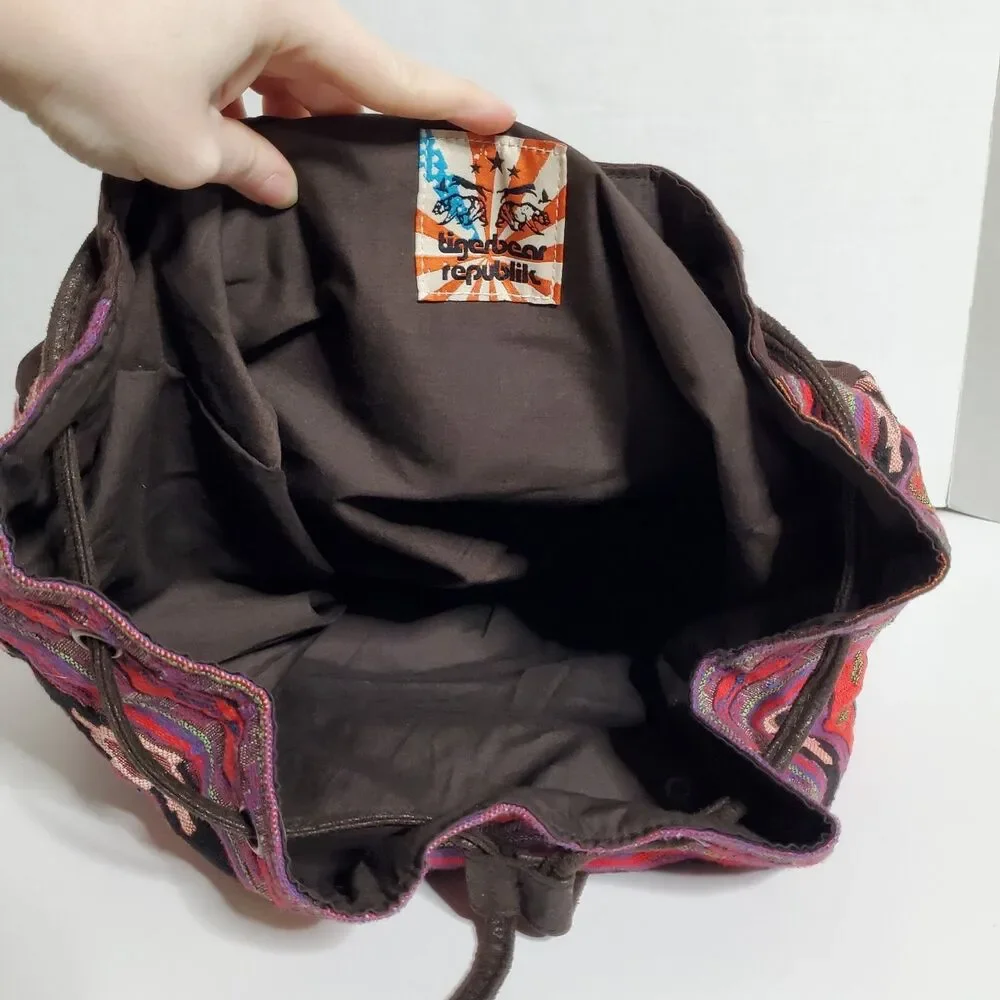 TigerBear Republik Peruvian Textile Backpack Rucksack Drawstring Bag Buckle Up
